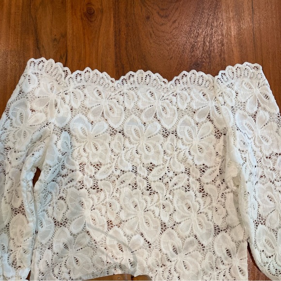 Patty Boutik Floral Lace Off Shoulder Top Stretch Knit Long Sleeve Top Small - Picture 4 of 6